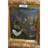 18th / 19th Century Dutch school, small oil on panel, figures in a tavern interior,