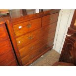 19th Century walnut chest of two short over three long graduated drawers having brass swan neck