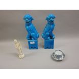 Pair of Chinese turquoise porcelain dog of foe figures,