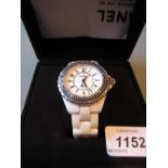 Ladies Chanel J12 wristwatch with white ceramic case and bracelet strap,