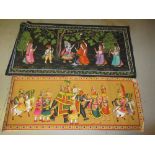 Two 20th Century Indian painted linen panels, processional scenes,