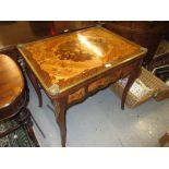 French floral and marquetry inlaid rosewood and kingwood fold-over games table with baize lined