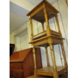 Pair of square reproduction oak two tier occasional tables