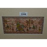 20th Century Indian watercolour on linen, an elephant procession, 3.75ins x 7.