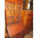 Edwardian satinwood crossbanded and line inlaid bureau bookcase