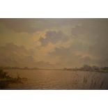Mid 20th Century Dutch school ?, oil on canvas, river landscape, indistinctly signed,