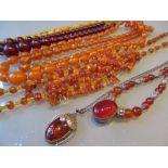 Amber coloured bead necklace, Baltic amber necklace,