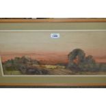 20th Century pastel, landscape, shepherd with flock on a track and distant cottages, unsigned,