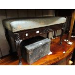 Edwardian duet box seat piano stool with carved decoration,