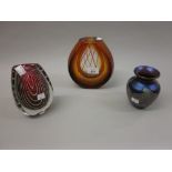 Group of three various 20th Century signed Art glass vases