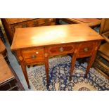 19th Century mahogany inlaid and crossbanded sideboard having three drawers with brass handles,