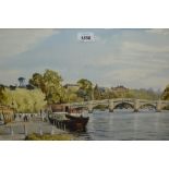 Burt Wright, watercolour, the Thames at Richmond Bridge, signed, 14ins x 20ins,