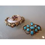 Two antique 18ct gold brooches set turquoise,