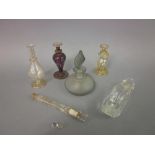 Antique gilt decorated and cut glass rosewater bottle and five other various glass perfume bottles
