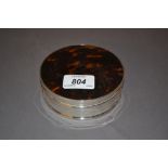 Large circular silver and tortoiseshell powder box with cover