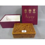 Small Asprey burr walnut humidor in original box with cigar CONDITION REPORT