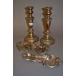 Pair of 19th Century Sheffield plated candlesticks together with two pairs of candle snuffers with