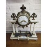 French white marble and ormolu mounted two train mantel clock, the white dial signed Courvoisier,