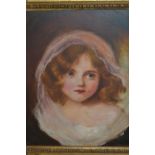 19th Century oil on board, portrait of a child with lace head scarf, 11ins x 9.