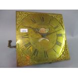 Thirty hour longcase clock movement with a 12in square brass dial,