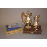 Plate on copper claret jug with hinged cover,