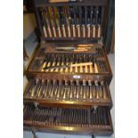 Oak cased part canteen of silver plated Old English pattern cutlery
