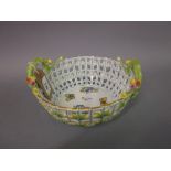 Herend porcelain two handled circular basket with floral and insect decoration