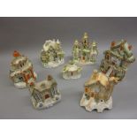 Group of seven various 19th Century Staffordshire pastille burner cottages