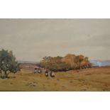 Margaret Bernard, pair of signed watercolours, figures in landscapes, both unframed, 9ins x 17.
