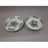 First Period Worcester soup dish decorated with a pine cone design in blue and white together with