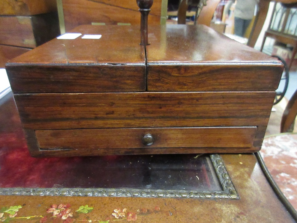 Victorian rosewood writing box with a twin hinged lid enclosing ink bottles and compartments above - Image 3 of 4