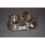 Continental (835 mark) silver cream jug and matching sugar bowl on tray