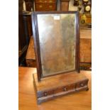 George III mahogany rectangular swing frame box toilet mirror with three drawer ogee fronted base