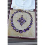 Fine 19th Century amethyst Riviere necklace with pendant cross by Garrard & Company,
