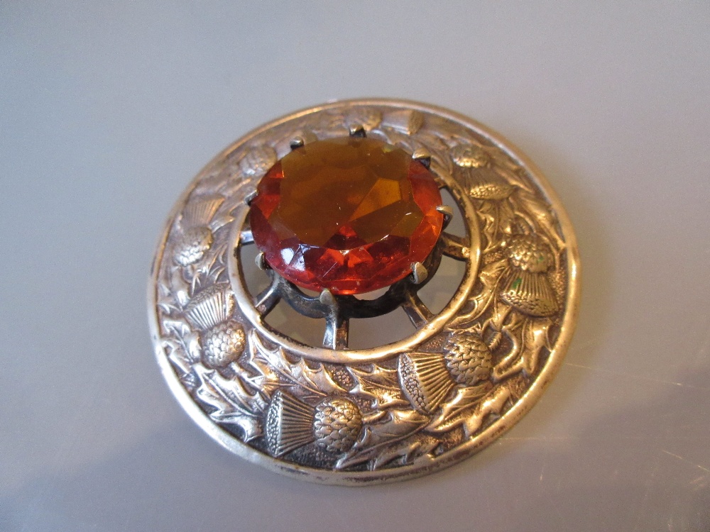 Large Scottish silver plated plaid brooch