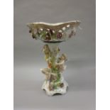 Large 19th Century German porcelain table centre having floral painted and encrusted decoration,