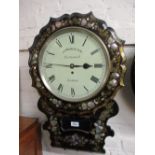 19th Century black lacquered papier mache and mother of pearl inlaid drop-dial wall clock,