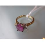 18ct Yellow gold ruby and diamond ring, the ruby approximately 1.