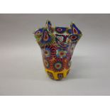 Mid 20th Century Murano handkerchief vase decorated with polychrome mille fleur design,