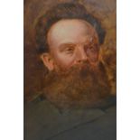 Oil on print base, portrait of a bearded gentleman, believed to be William Holman Hunt,