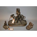 Dark patinated bronze group of a boy and dog, bearing signature Moignier,