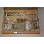 Early 20th Century French twelve place silver plated canteen of cutlery housed in an oak case