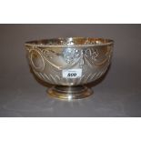 London silver pedestal rose bowl embossed with swags and bows