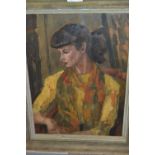 Bloomsbury Group style oil on board, portrait of a young lady in yellow,