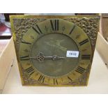 Thirty hour bird cage clock movement, the 10in square brass dial signed William Crisp Wrentham,