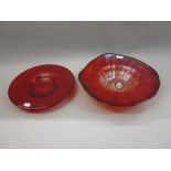 Large mid 20th Century Murano red glass circular shaped dish together with another similar