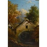 19th Century Norwich school oil on board, study of an old watermill in a landscape,