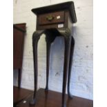 Small early 20th Century walnut lamp table in 18th Century style with a single drawer on shell