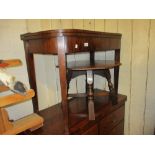 Mahogany D-shaped fold-over card table on square tapering and splayed supports