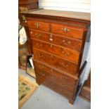 19th Century mahogany chest on chest having moulded key pattern cornice with blind fretwork frieze